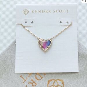 Kendra Scott Gold Ari Heart Necklace with Pink and Blue Gradient Inlay